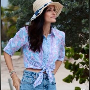 Bella Tu Gorgeous Floral Pastel Button-Up Blouse
